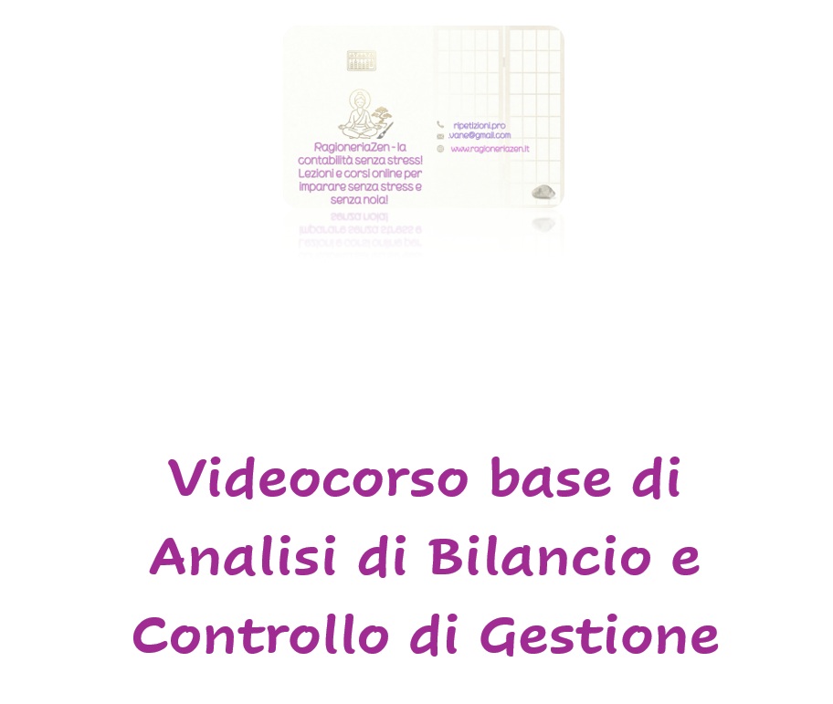 Cover image: 'Videocorso base di Analisi di Bilancio e Controllo di Gestione' with a small logo in the upper area.