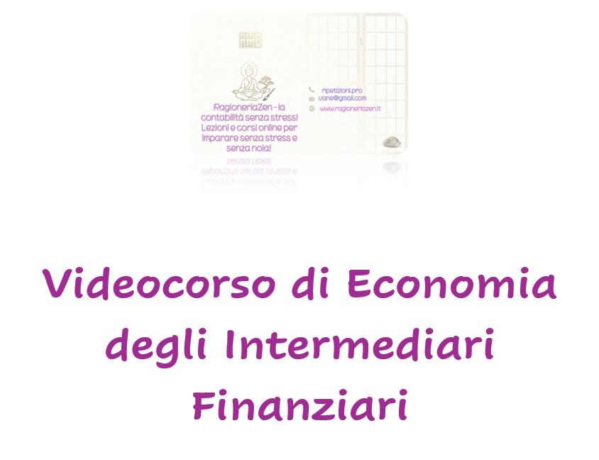 Course cover with purple Italian title 'Videocorso di Economia degli Intermediari Finanziari' and a small logo in the top-left corner.